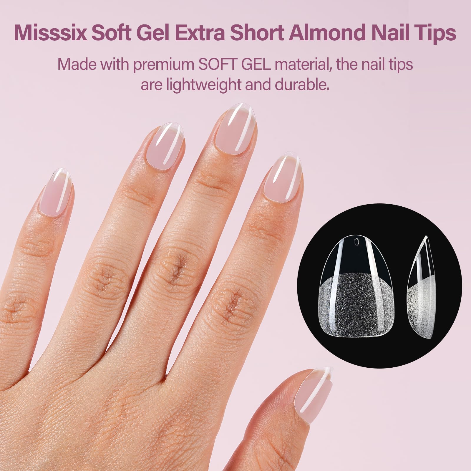 Misssix nail tips in 12 sizes for precise fit and natural look.