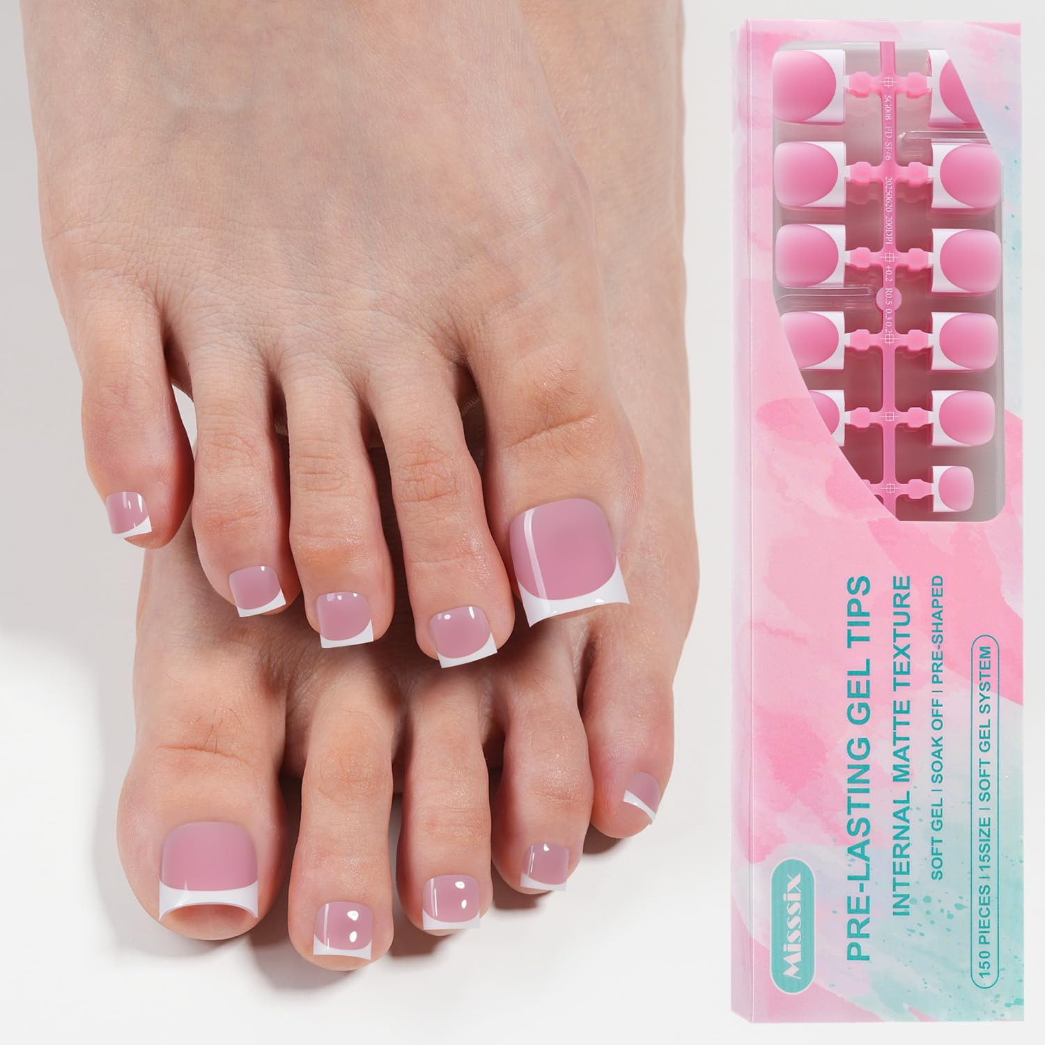 Misssix short toe nails with pink-white French tips for quick at-home glam