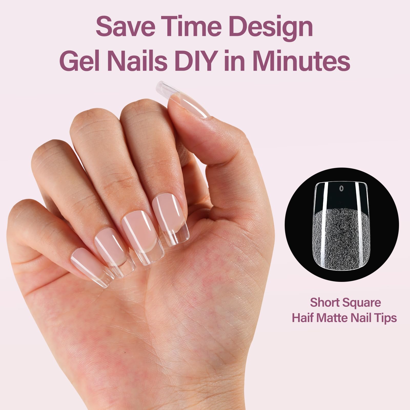 Misssix short square nail tips kit close-up showing pre-etched tips for easy application.