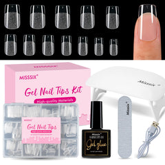 Misssix short square gel nail tips kit front view for home manicure convenience.
