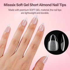 Misssix soft gel tips provide break-resistant, comfortable wear for natural-looking nails.