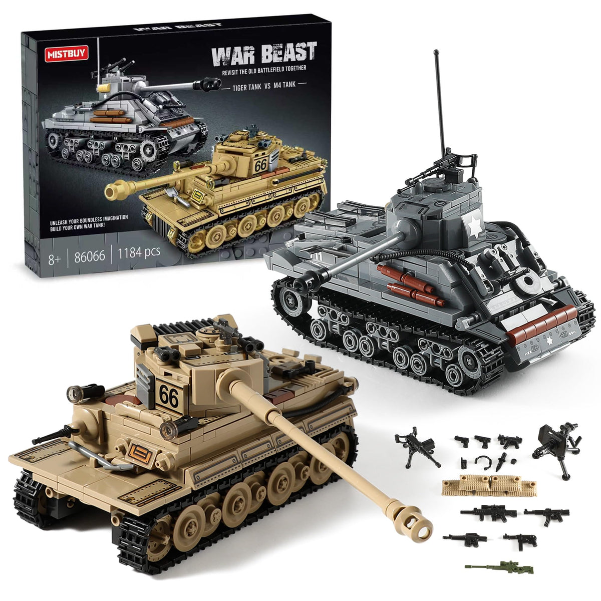 MISTBUY WW2 Tiger I tank build set with authentic bricks for imaginative history play