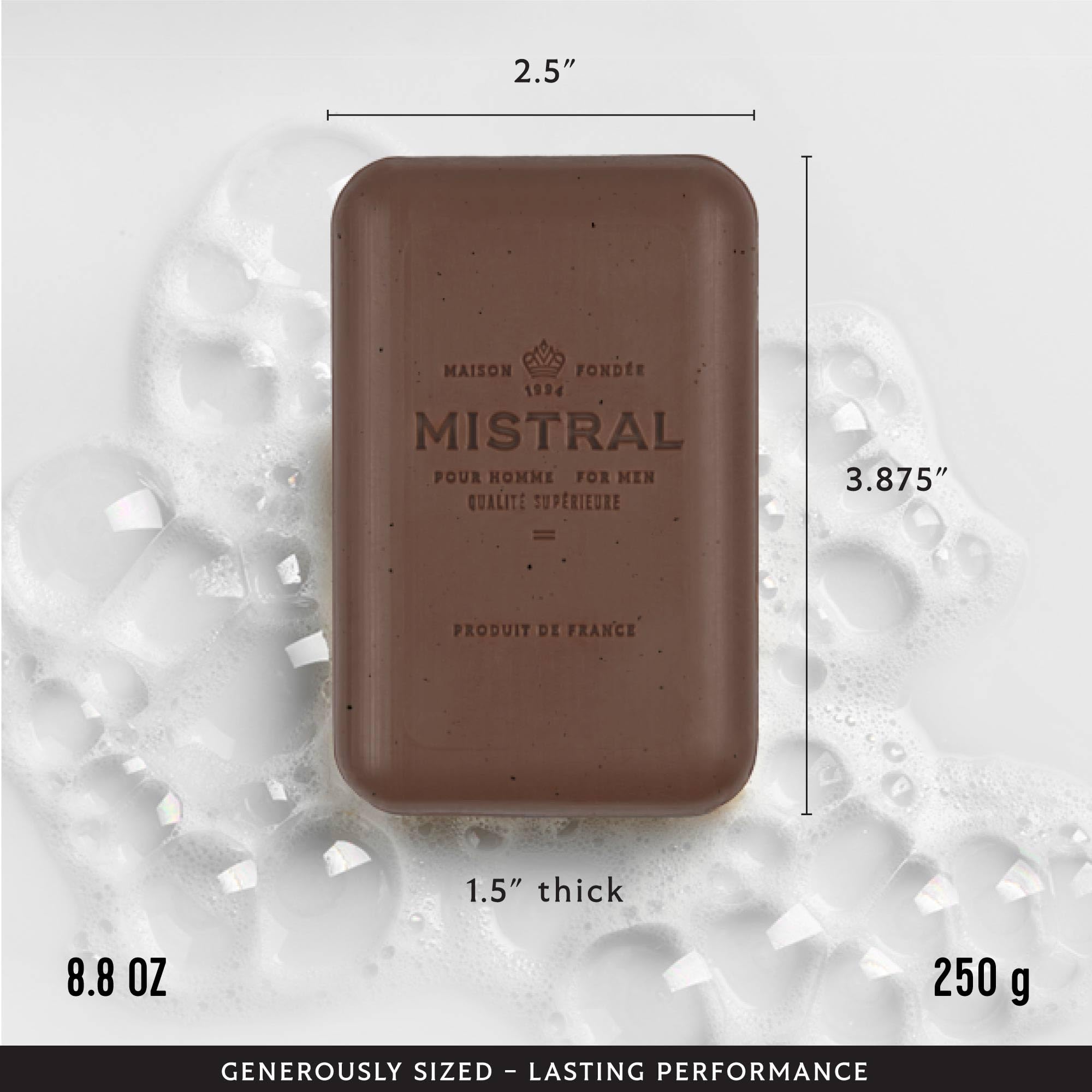 Mistral bar soap ingredients featuring argan oil and glycerin for gentle hydration.