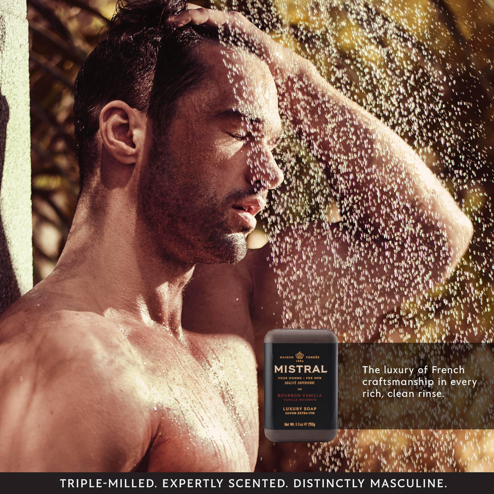 Lathering with Mistral Bourbon Vanilla soap creates a rich, moisturizing foam.