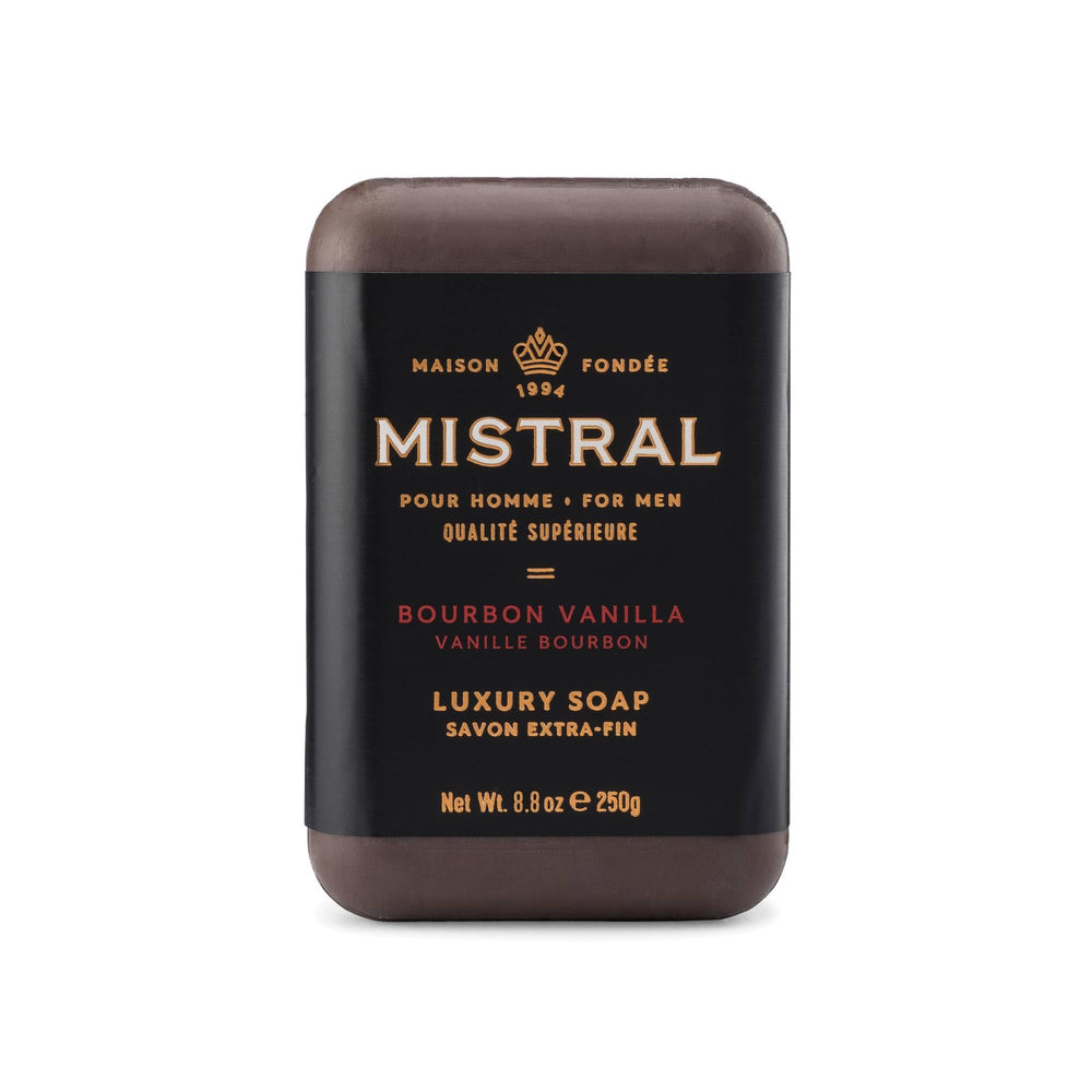 Mistral Bourbon Vanilla bar soap pack ready for daily grooming with lasting scent.