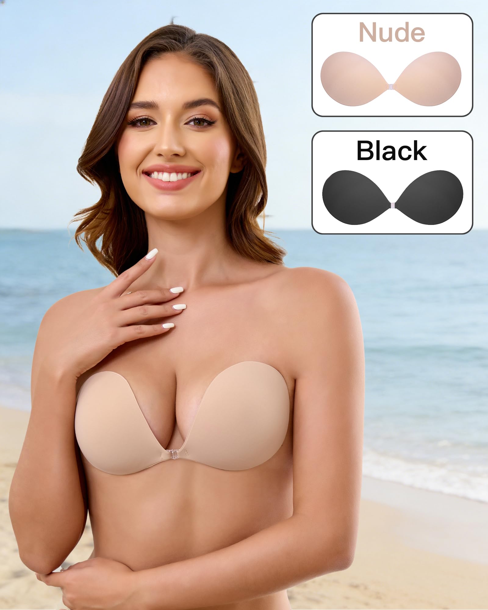 MITALOO beige seamless adhesive bra blends invisibly under outfits.