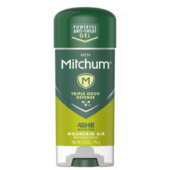 Mitchum Mountain Air clear gel bottle offers long lasting freshness.