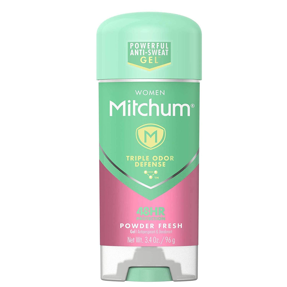 Mitchum Powder Fresh Power Gel bottle with long-lasting freshness for daily wear.