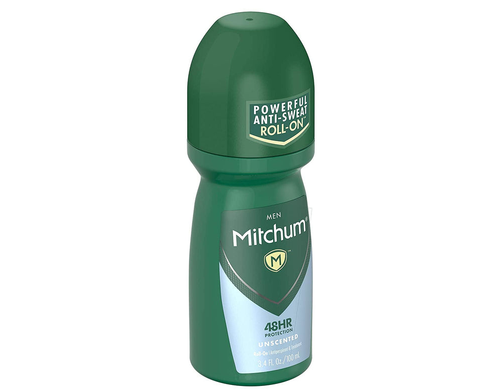 Mitchum roll-on applicator demonstrates quick-drying, comfortable use.