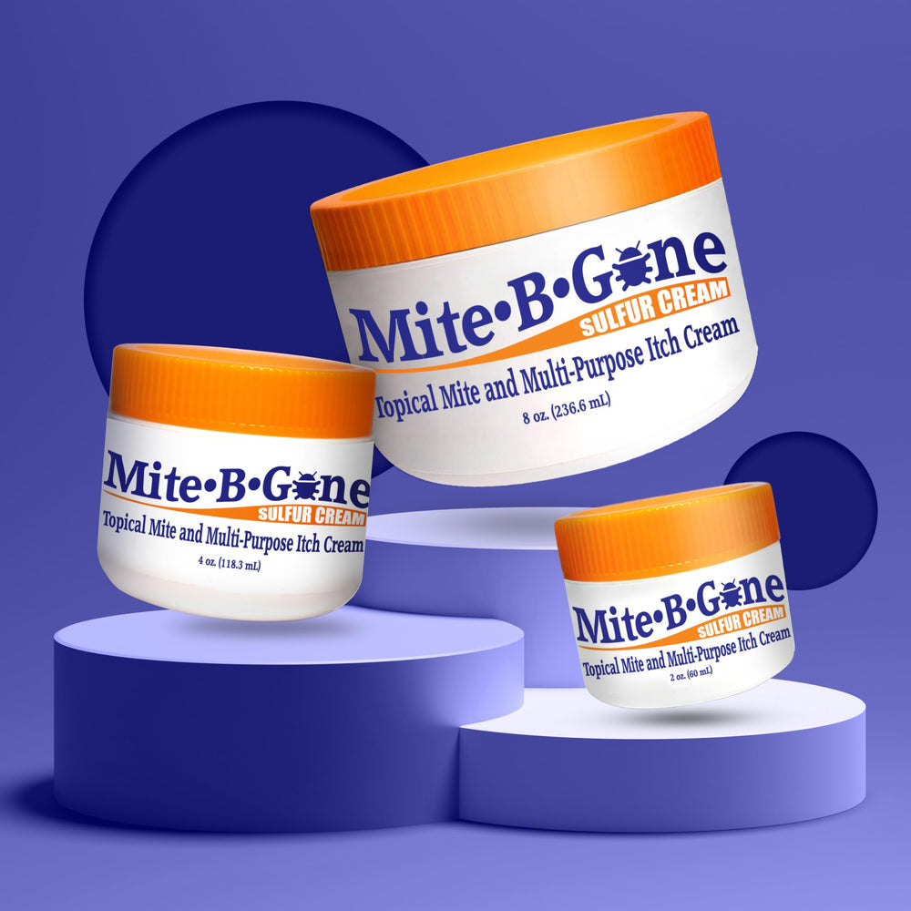 Mite-B-Gone ingredients icons showcase botanicals and sulfur