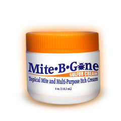 Mite-B-Gone Mite Treatment Cream jar ready for itch relief on irritated skin.