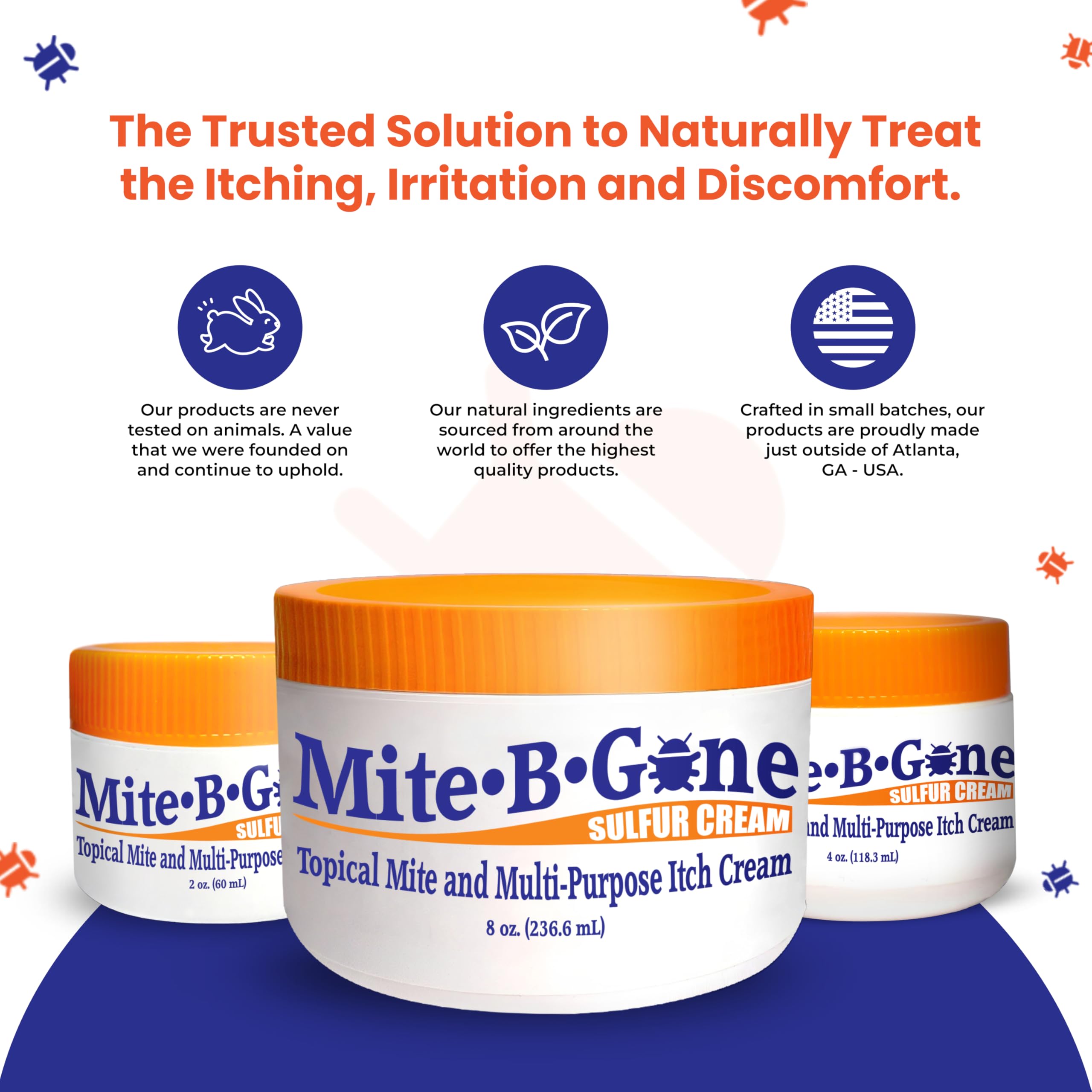 Mite-B-Gone cream on skin demonstrates fast-absorbing topical relief potential.
