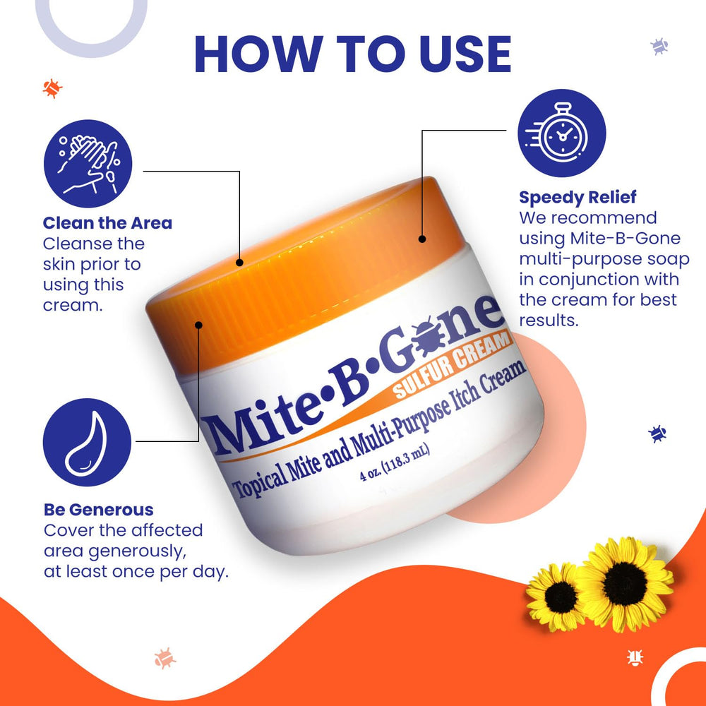 Close-up texture of Mite-B-Gone sulfur cream indicating rich, nourishing formula for irritated skin.