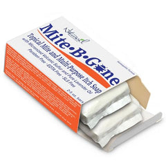 Mite-B-Gone Relief Soap ingredients with volcanic sulfur and lavender oil details