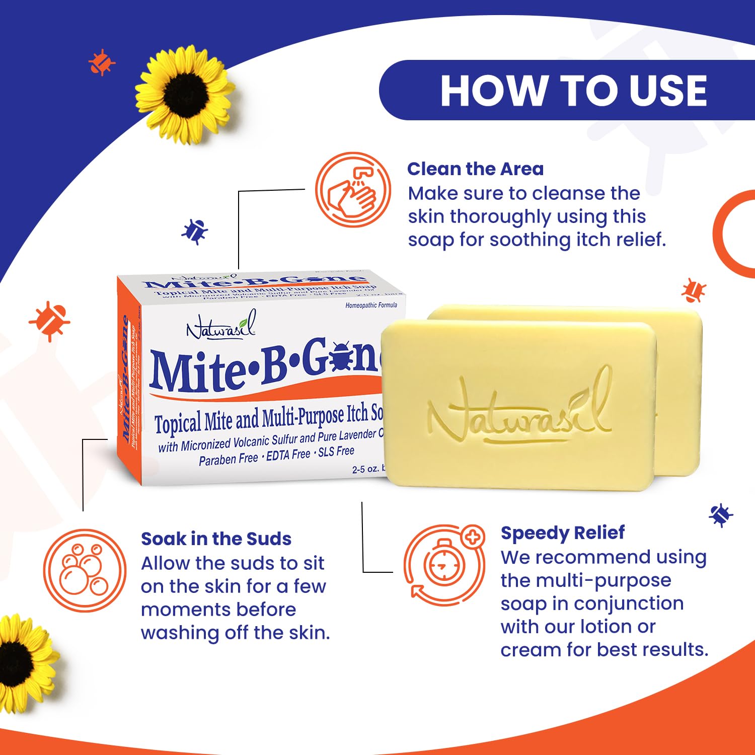 Mite-B-Gone Relief Soap lavender oil detail for calming scent