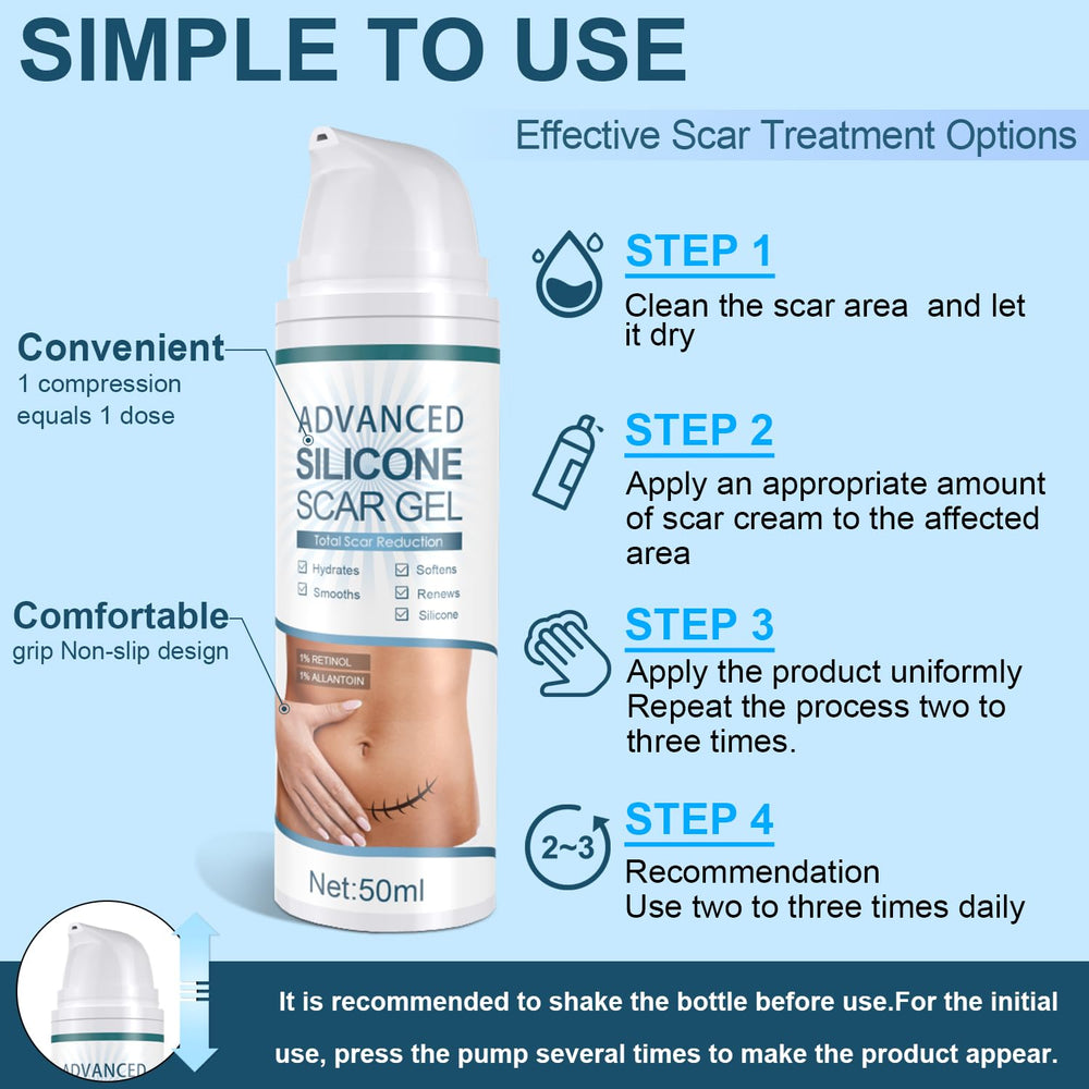 Daily use on scars supports softer, smaller-looking lines with a lightweight feel.