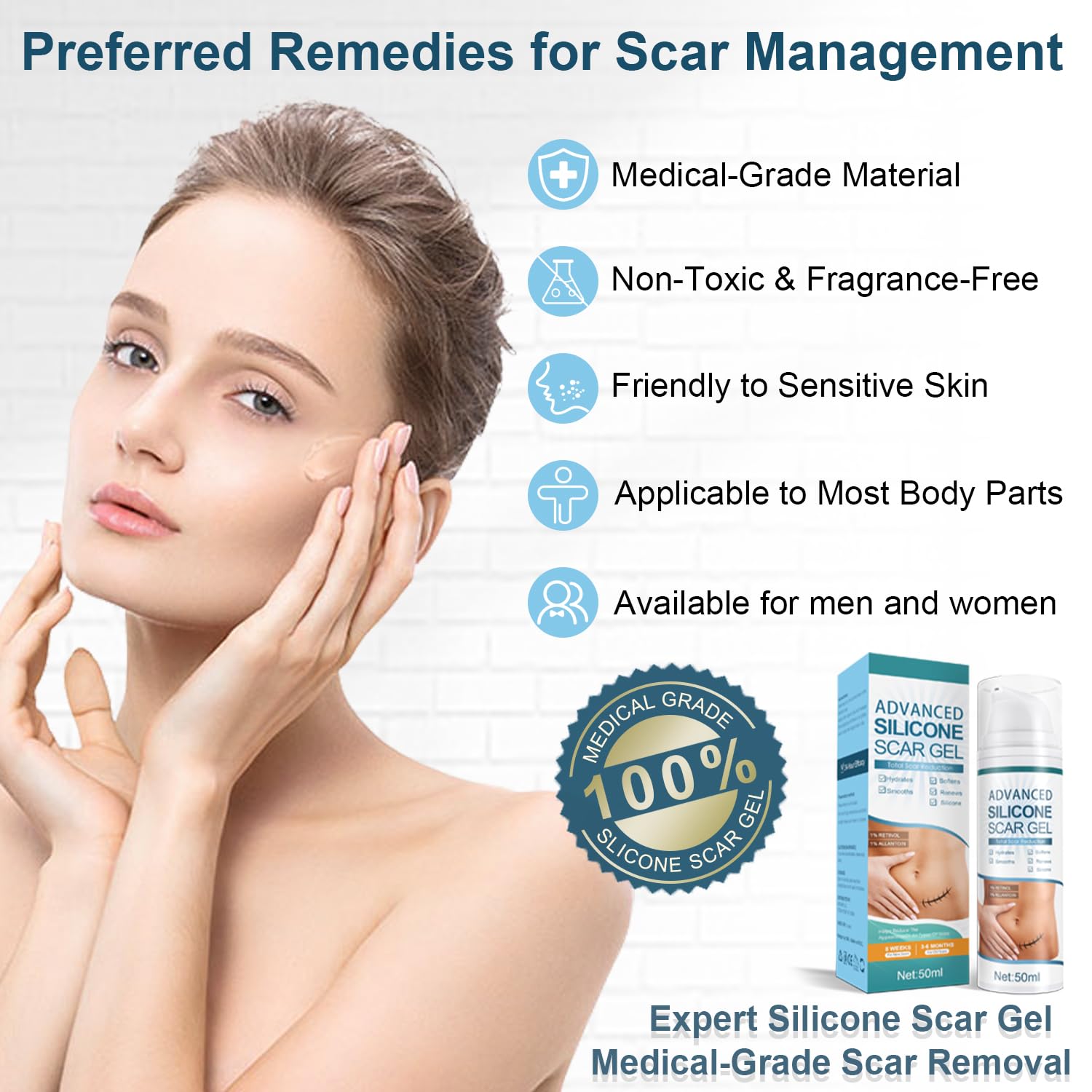 Mitgary Advanced Scar Gel texture application demonstrates thin, non-greasy layer for comfortable use.