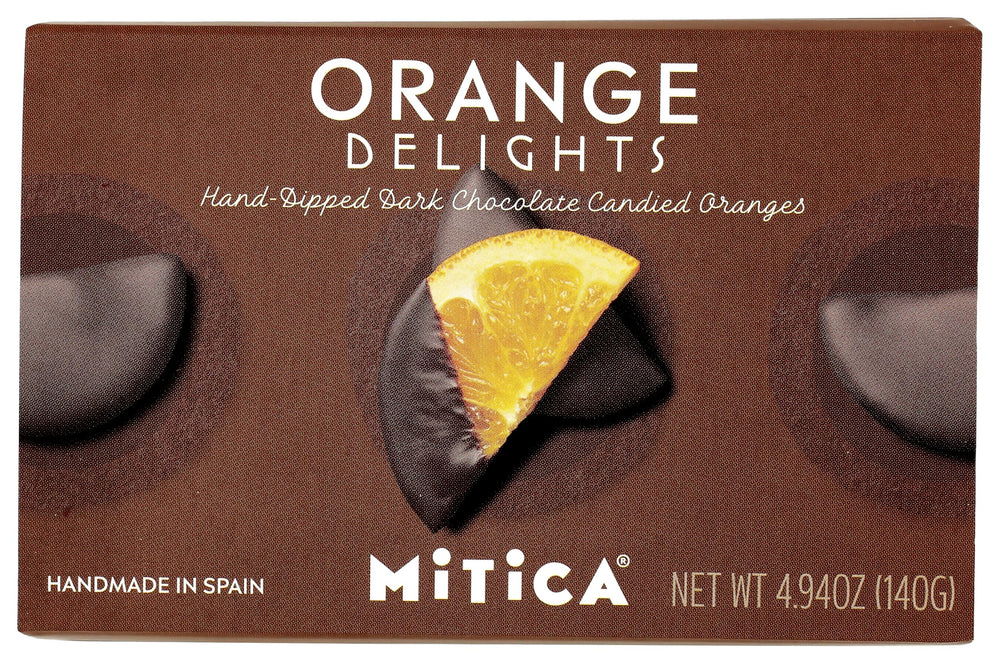 Mitica Chocolate Candied Oranges packaging highlighting the 4.94 oz size for gifting