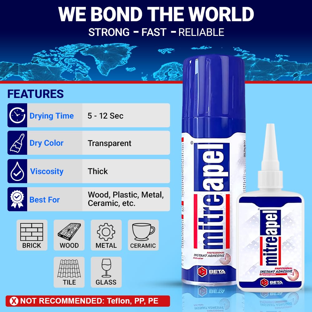 Mitreapel CA Glue forms a clear bond on glass for repairs.