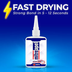 Mitreapel CA Glue open bottle shows two-part system for easy use.