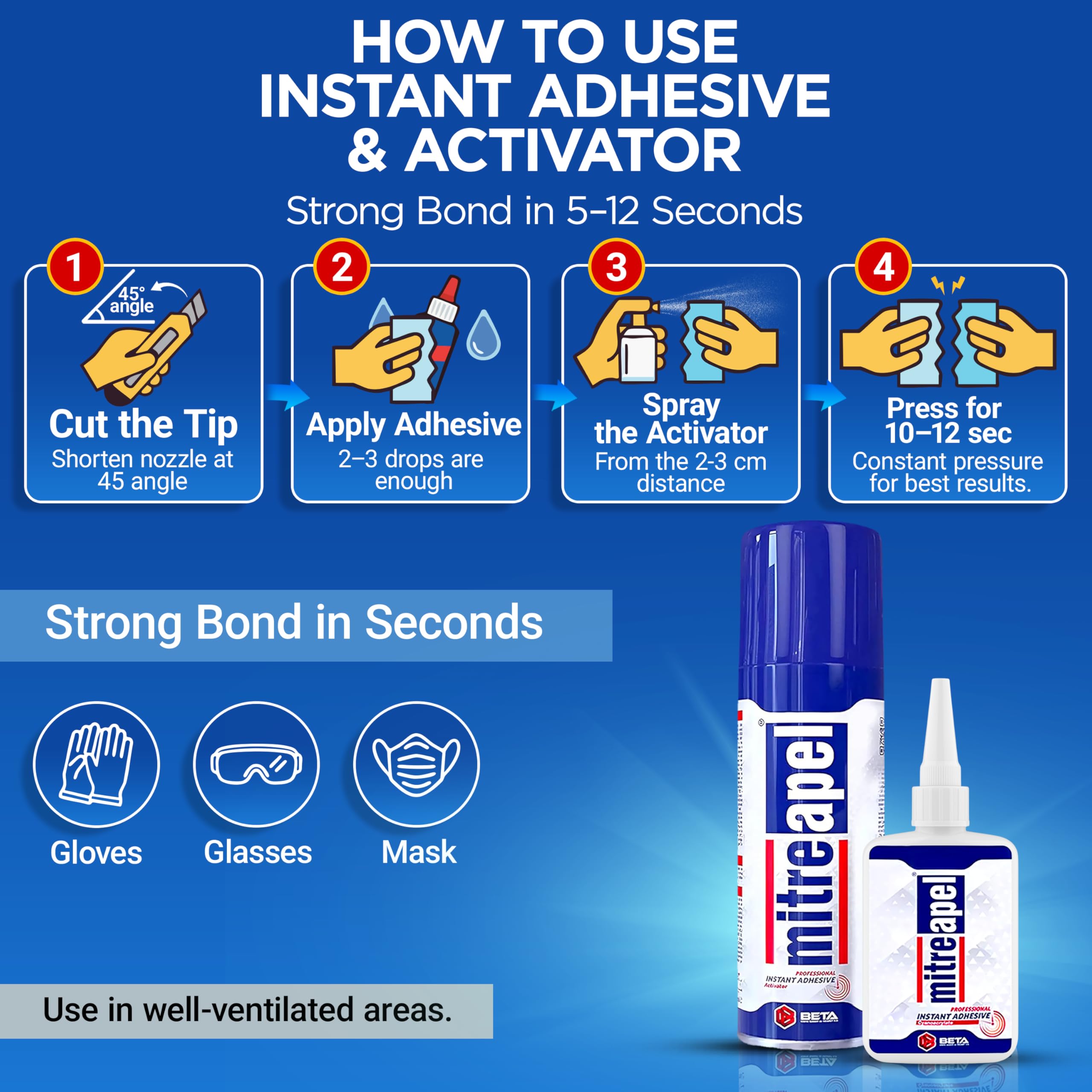 Mitreapel activator spray nozzle delivering fine mist for precise application.