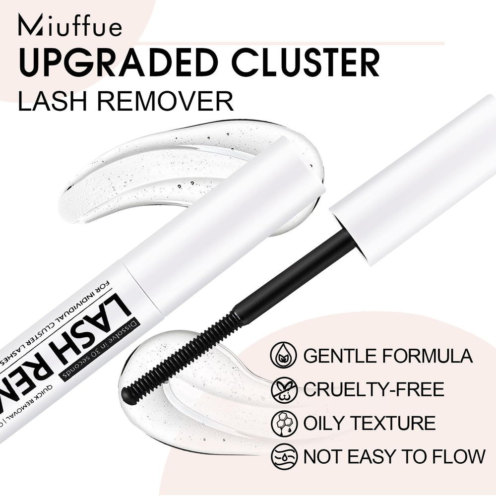 Miuffue cluster lash remover applied at lash base dissolves bonds quickly.