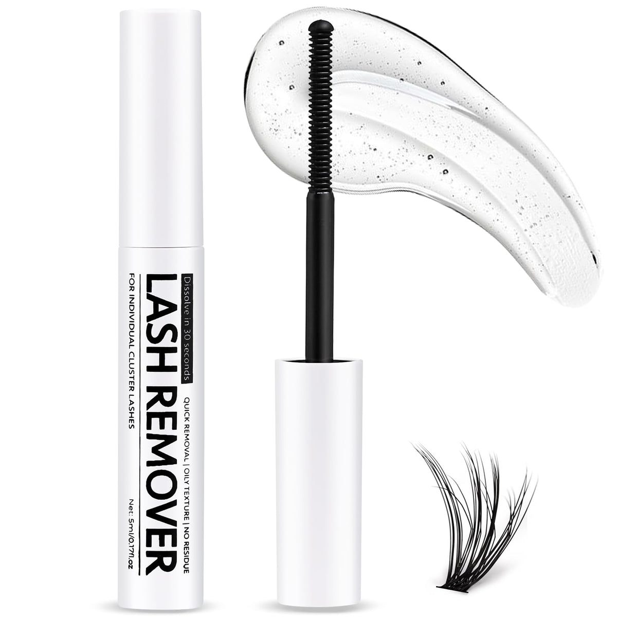 Miuffue eyelash glue remover bottle ready for precise, gentle cluster removal.