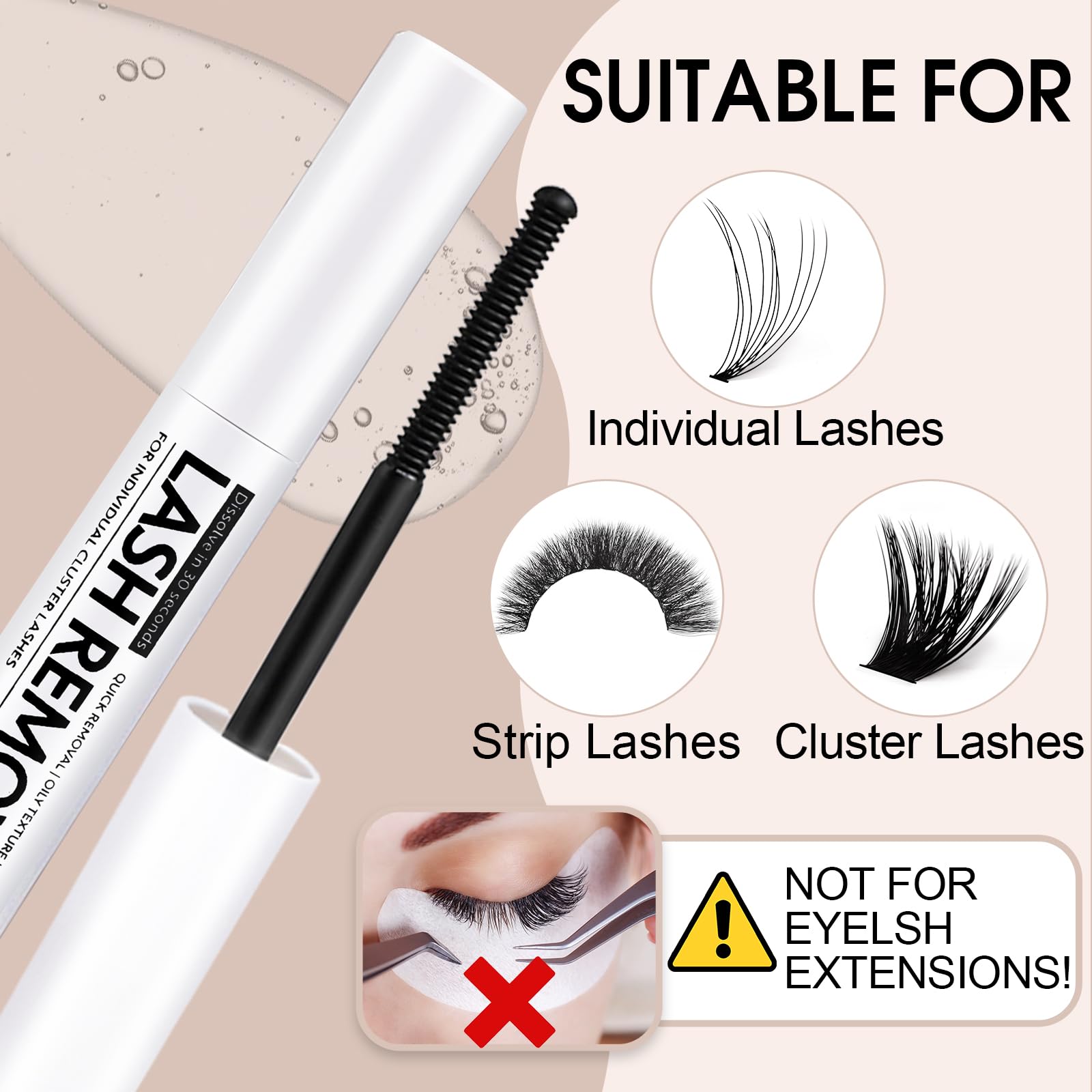Miuffue spiral brush applying remover to lash roots with accuracy.
