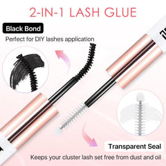 Miuffue eyelash glue with spiral brush for precise, mess-free application.