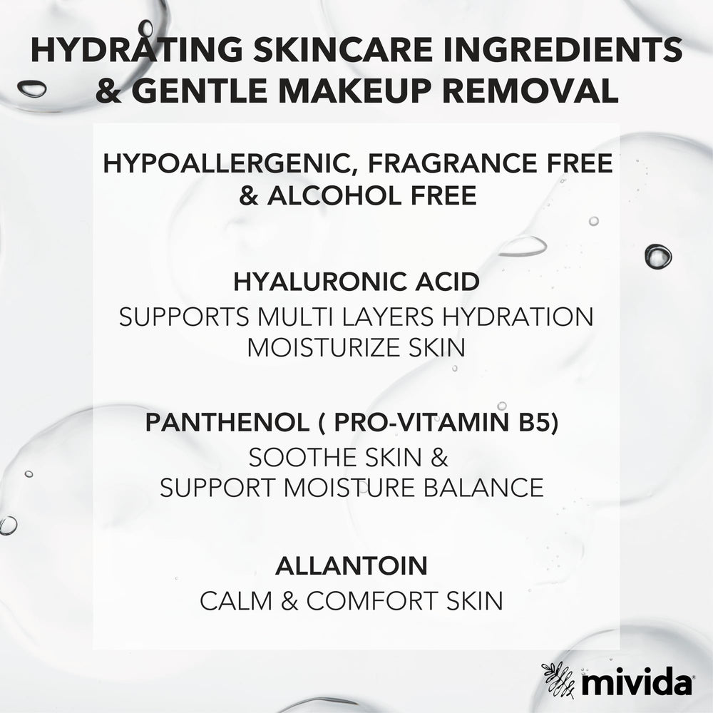 Mivida fragrance-free wipes label emphasizes gentle use for sensitive skin.
