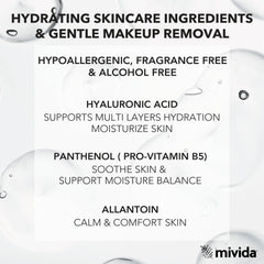 Mivida fragrance-free wipes label emphasizes gentle use for sensitive skin.