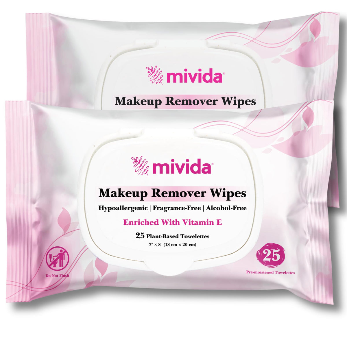 Mivida hypoallergenic makeup remover wipes pack, gentle cleansing for sensitive skin.