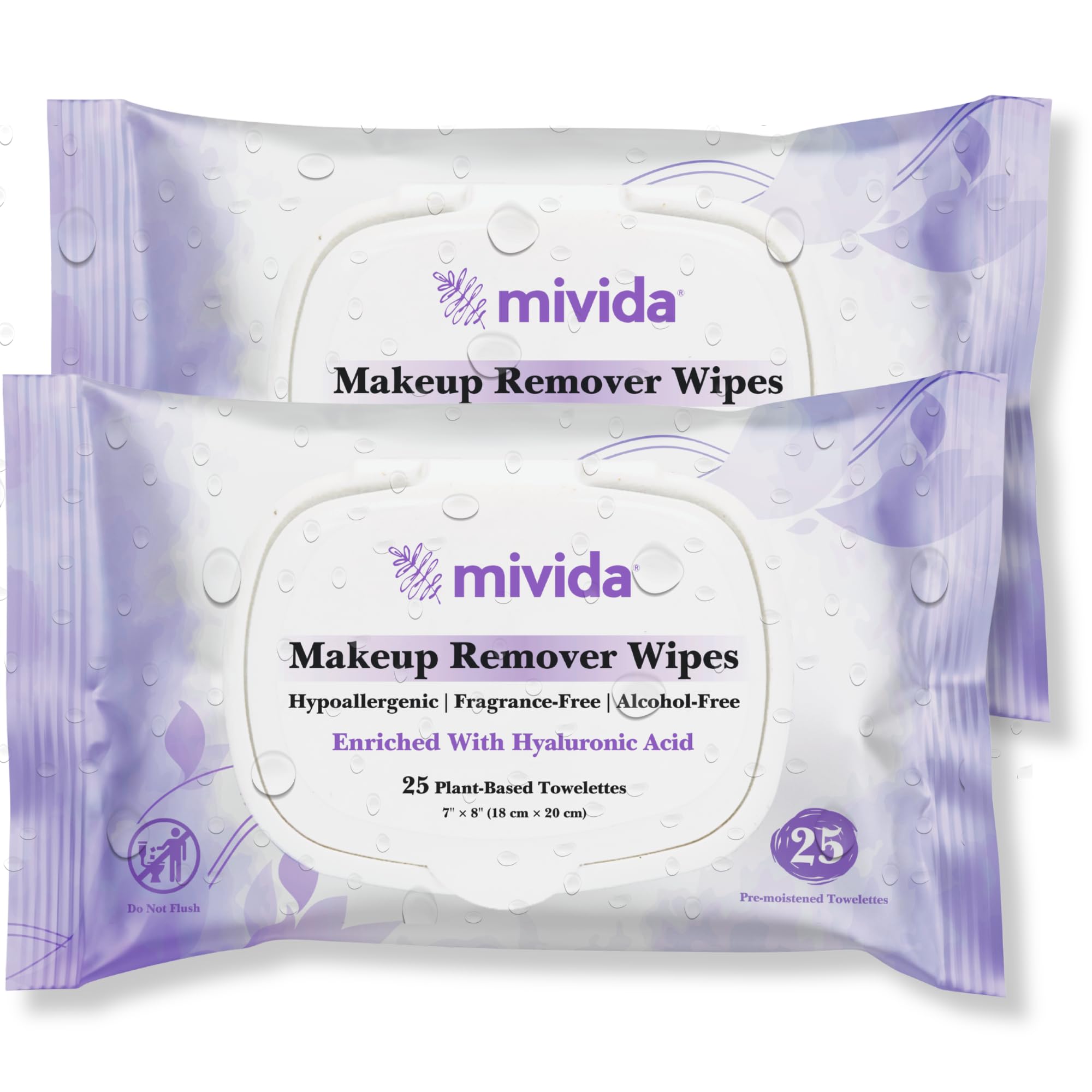 Mivida hypoallergenic makeup wipes packaging with a resealable lid for on-the-go freshness.