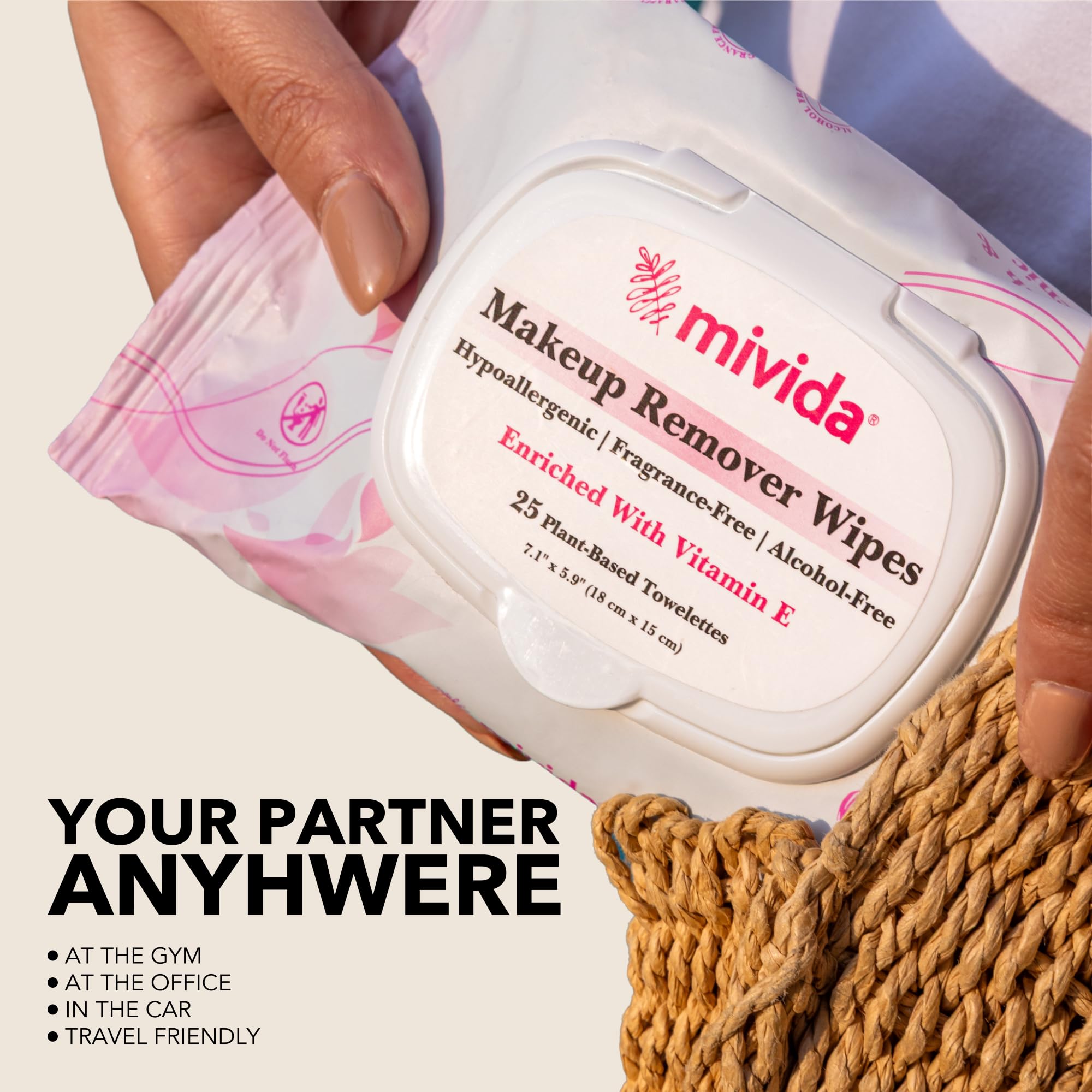 Mivida travel twin-pack shows convenient on-the-go makeup removal.