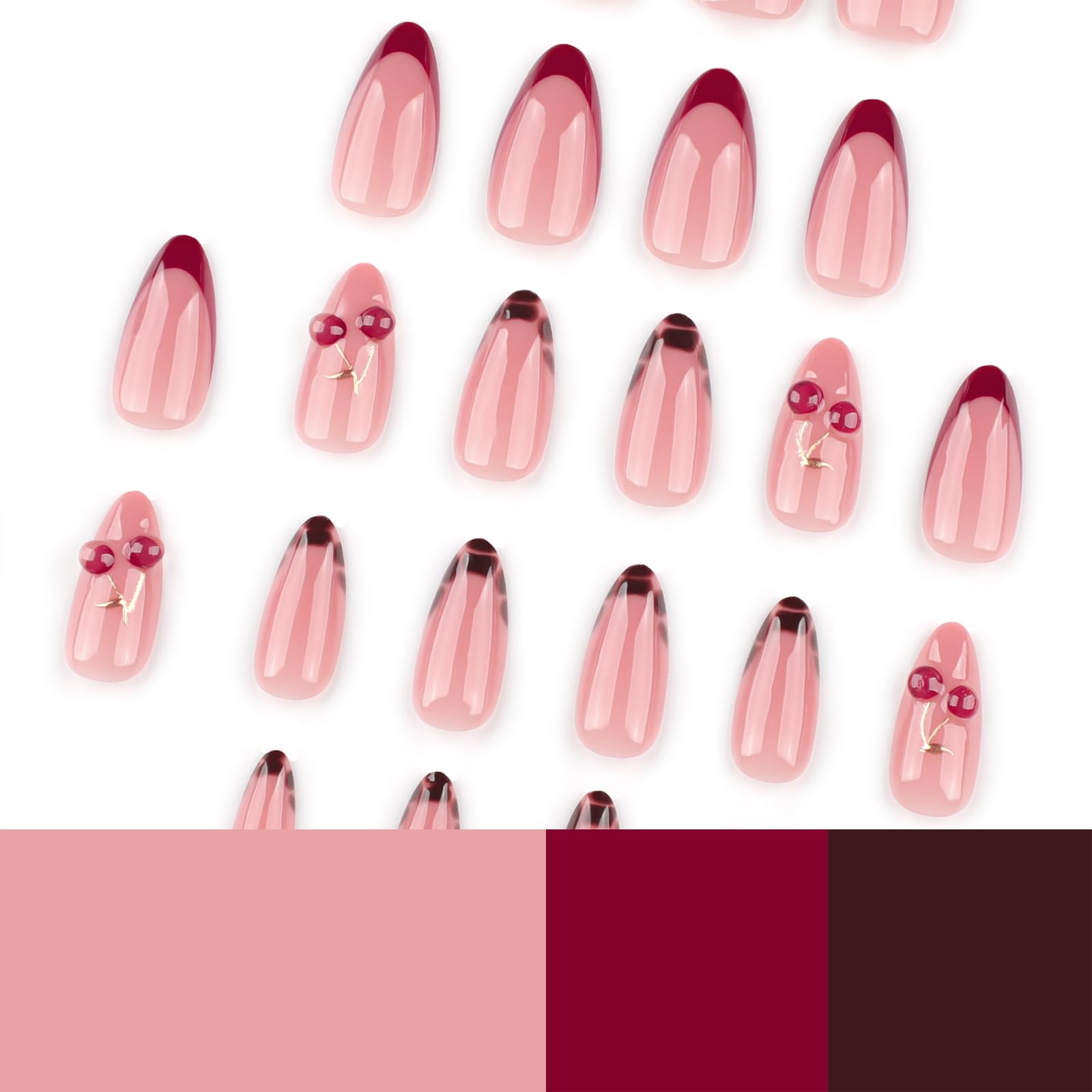 Mivota almond nails with glossy nude base catch light beautifully