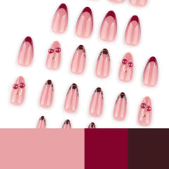 Mivota almond nails with glossy nude base catch light beautifully