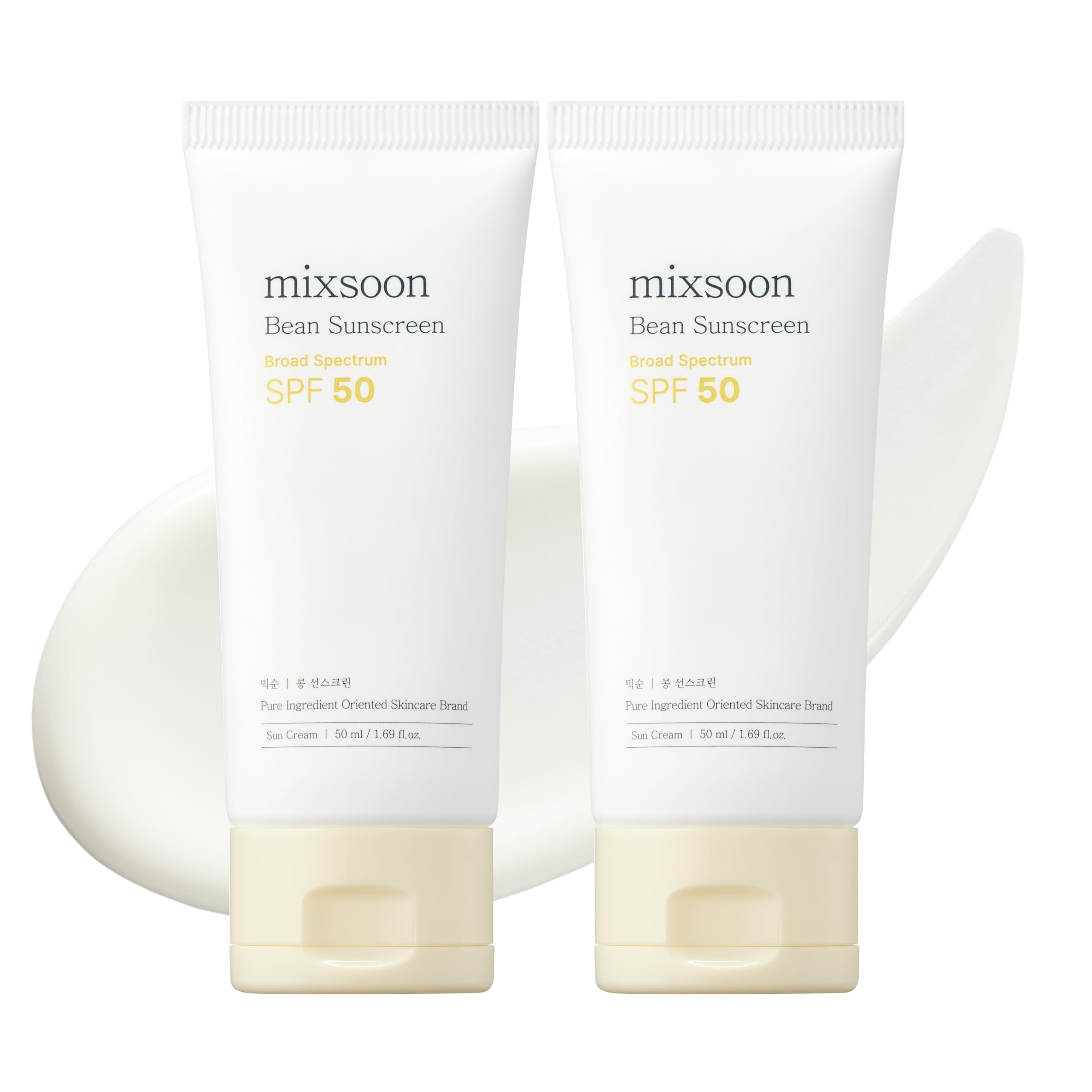 Mixsoon Bean Sunscreen 1+1 bundle bottle front, SPF 50 with no white cast for outdoor use