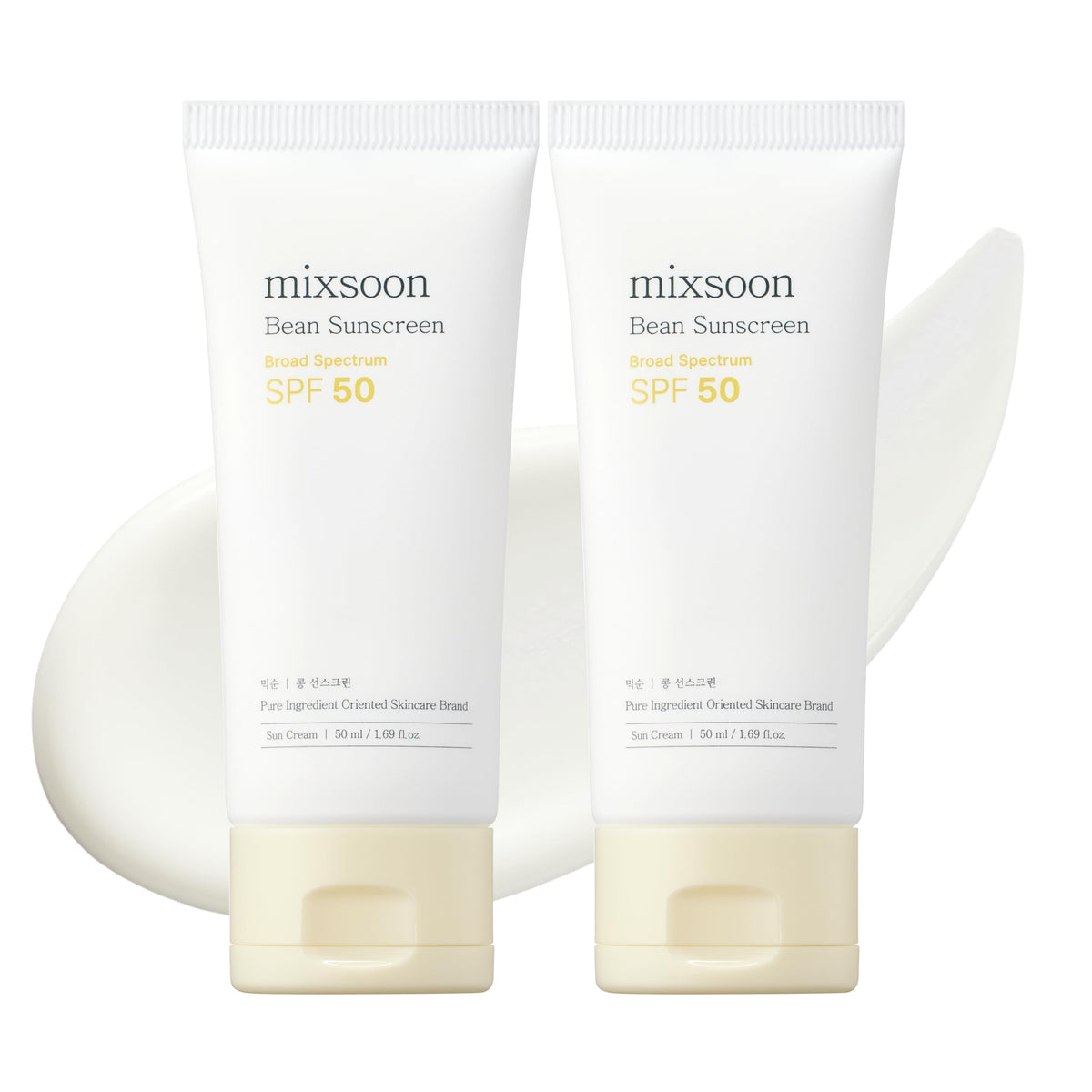 Mixsoon Bean Sunscreen 1+1 bundle bottle front, SPF 50 with no white cast for outdoor use