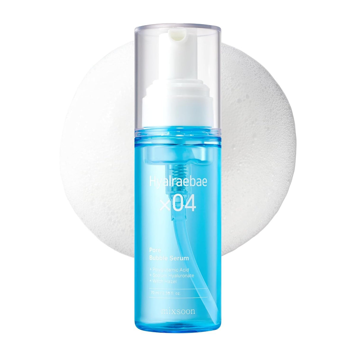 Mixsoon Hyalraebae Pore Bubble Serum bottle shows a lightweight, hydrating formula for refined pores.