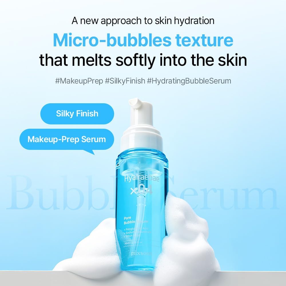 Mixsoon Hyalraebae Pore Bubble Serum foam close-up demonstrates how the ultra-fine texture absorbs.