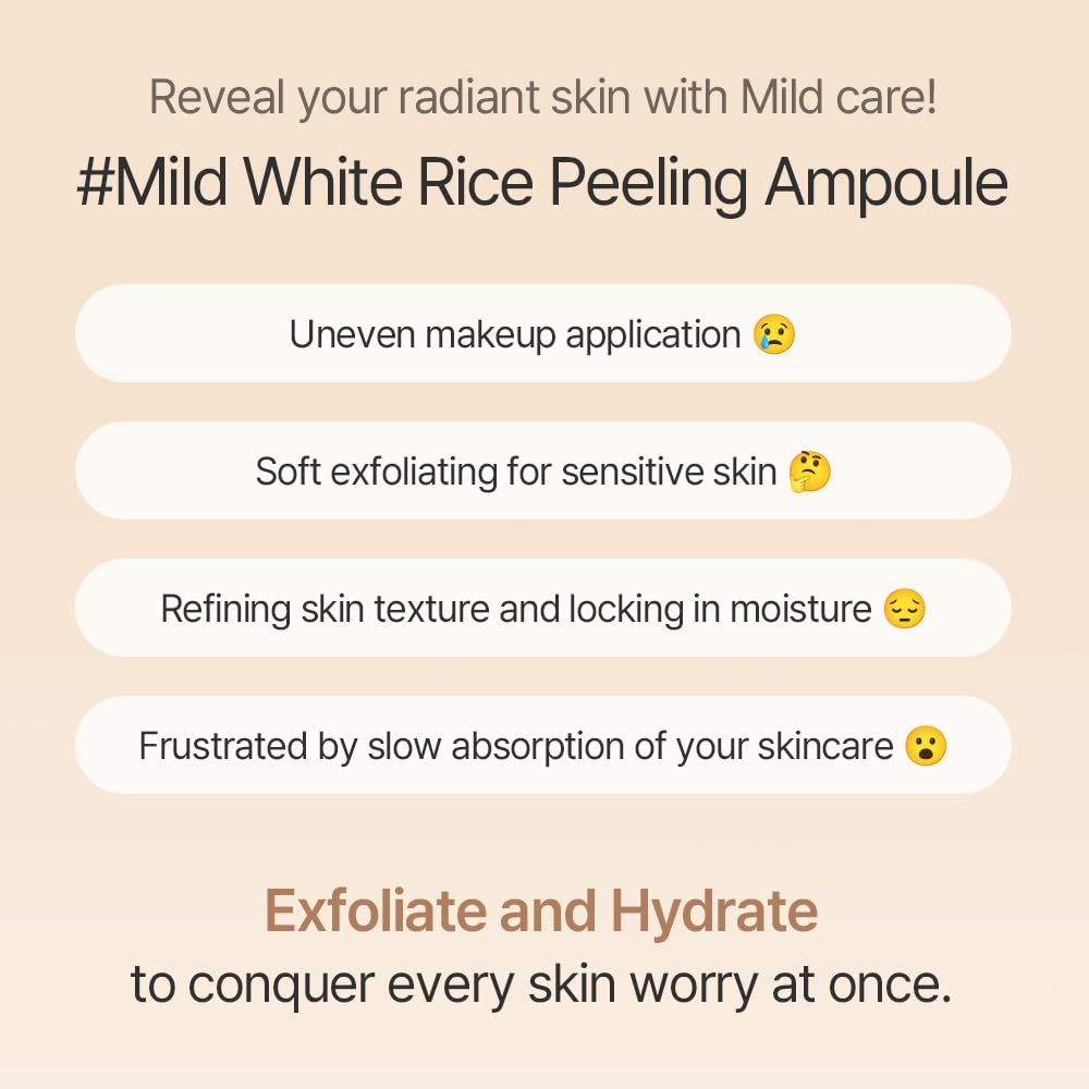 Mixsoon White Rice Peeling Ampoule face close-up emphasizing gentle daily exfoliation