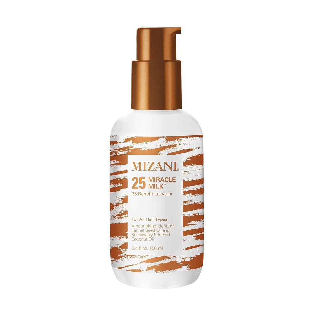 Mizani 25 Benefit Miracle Milk bottle shows lightweight hydration for curls