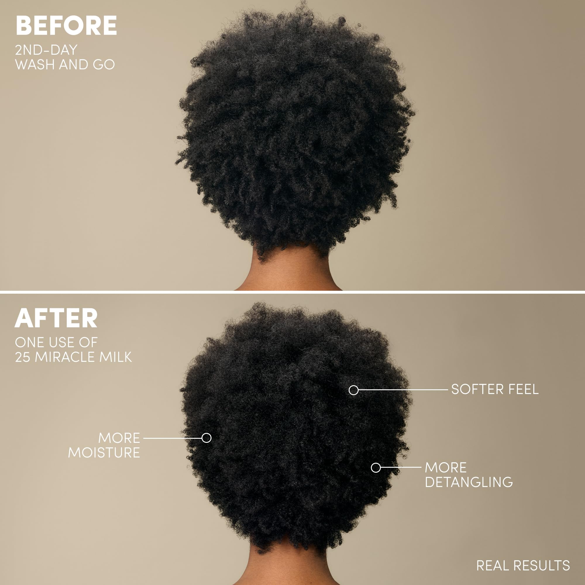 Mizani Miracle Milk bottle highlights coconut oil for shine and softness