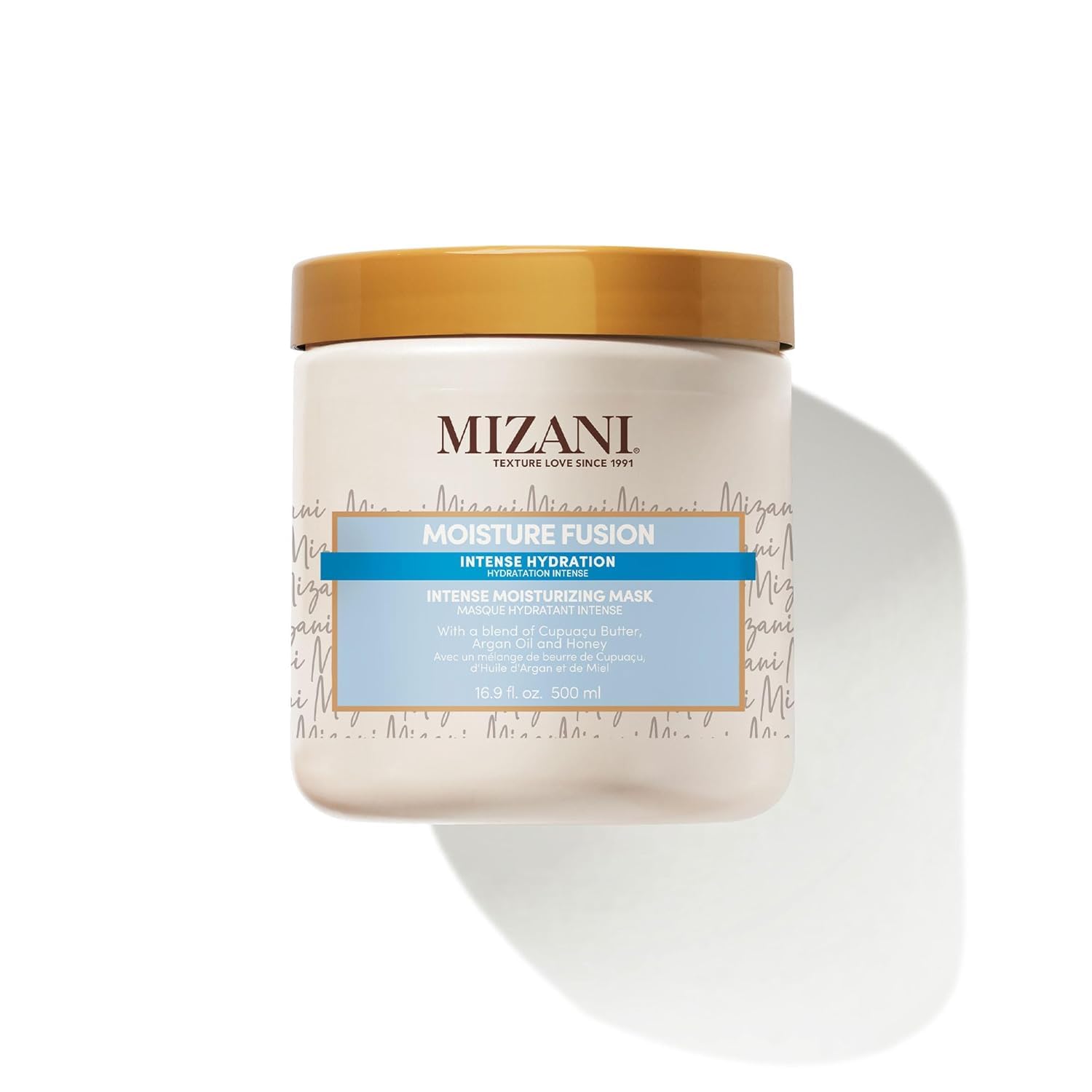 Mizani Moisture Fusion bottle label highlighting hydration for curls