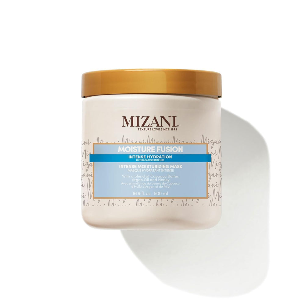 Mizani Moisture Fusion bottle label highlighting hydration for curls
