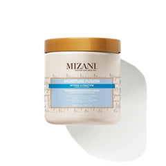 Mizani Moisture Fusion bottle label highlighting hydration for curls