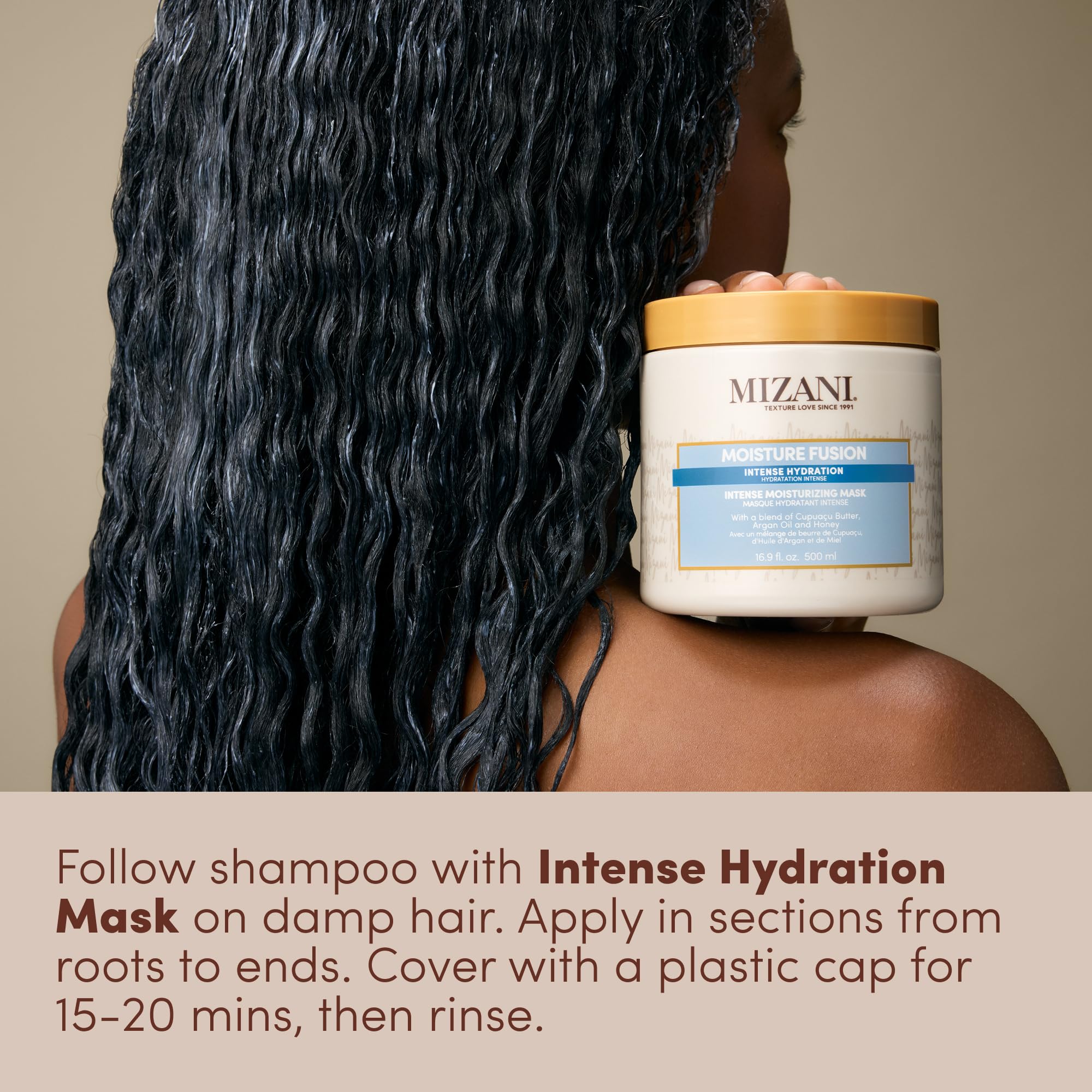 Honey swirl with Mizani Moisture Fusion illustrating humectant hydration