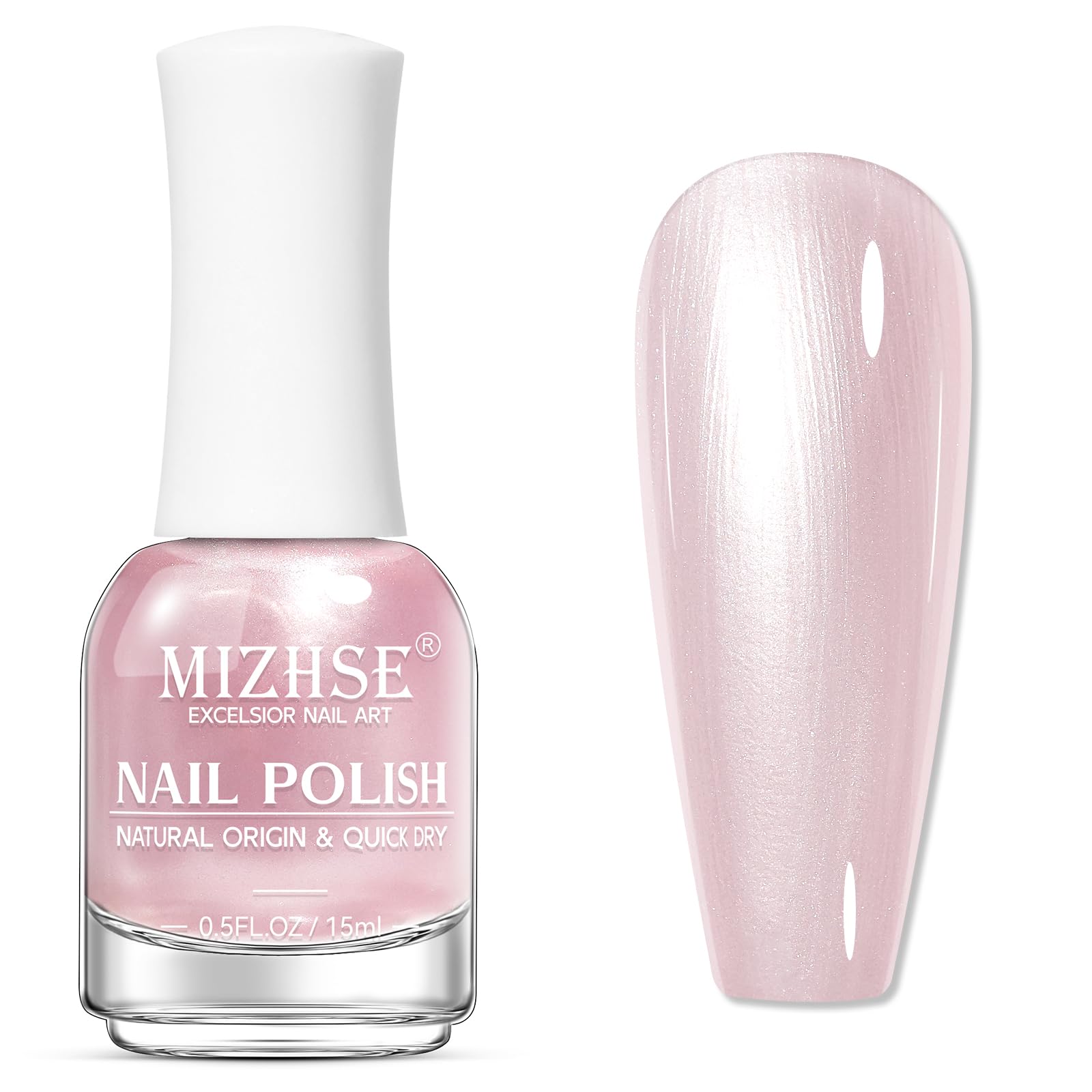 MIZHSE Pearlescent Pink bottle front displays vibrant color and shimmer