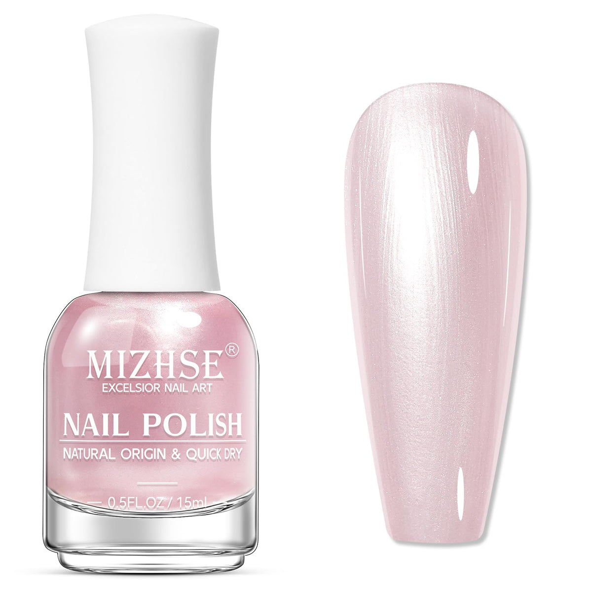 MIZHSE Pearlescent Pink bottle front displays vibrant color and shimmer