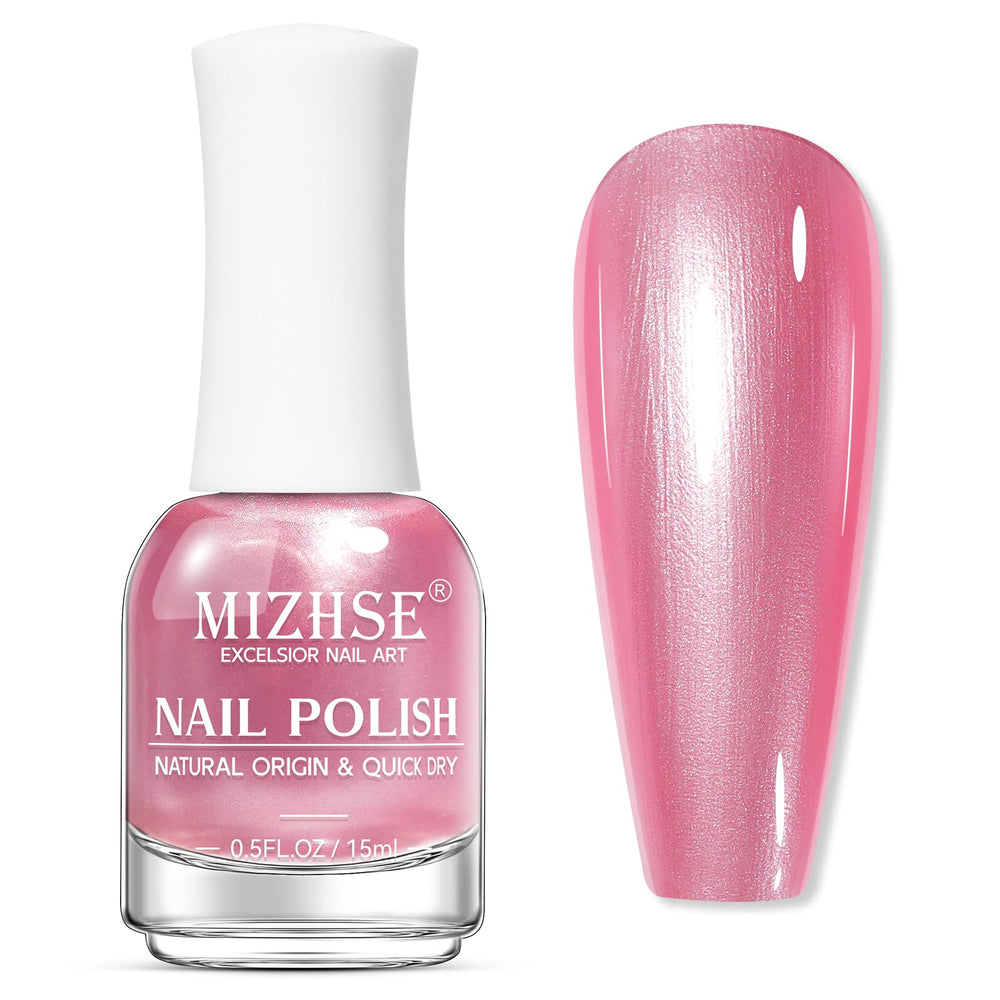 MIZHSE Pearlescent Rose Pink Nail Polish bottle shows radiant color for everyday manicures.